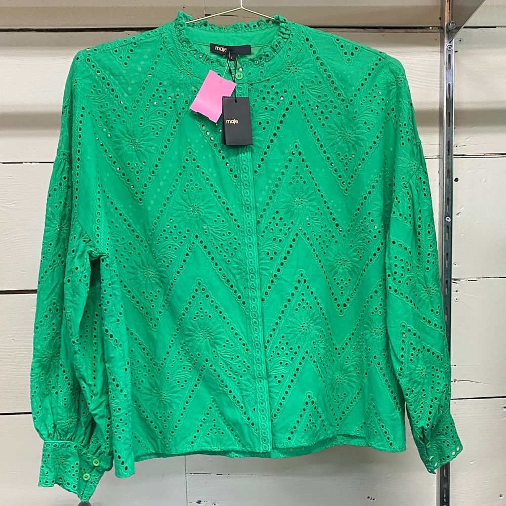 Maje Vibrant Green Eyelet Blouse